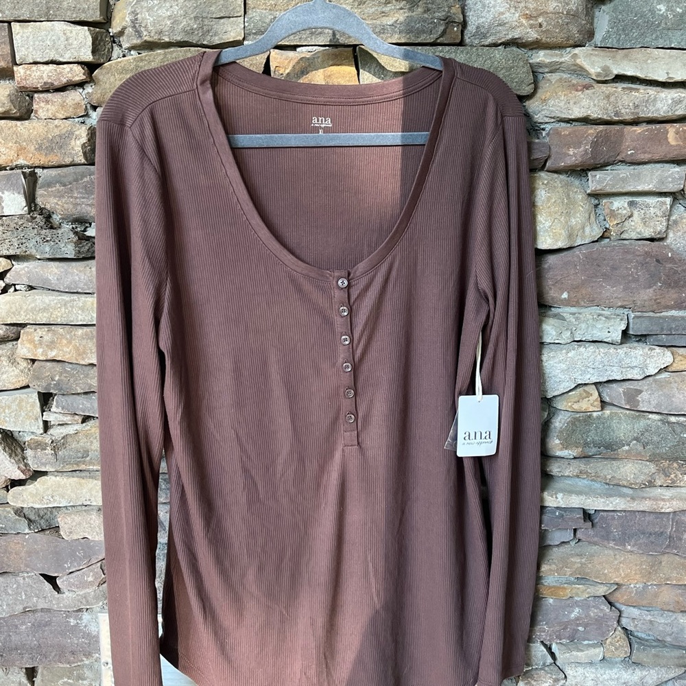 a.n.a brown Buttoned Blouse
